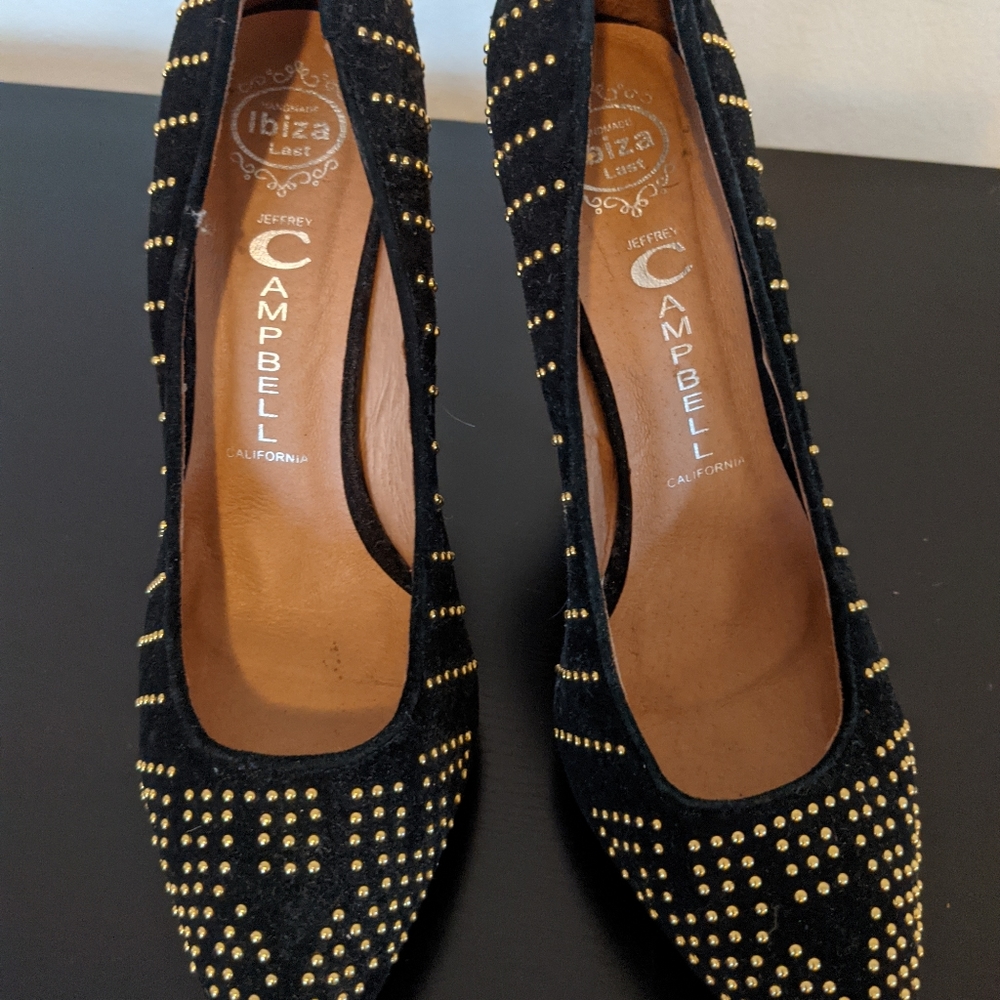 Jeffrey Campbell black suede studded pumps